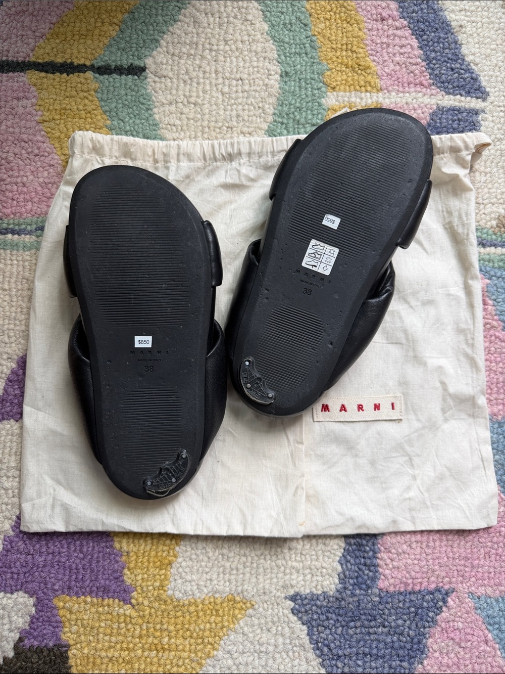 Marni Black Knotted Leather Slide Sandals - Picture 3 of 6